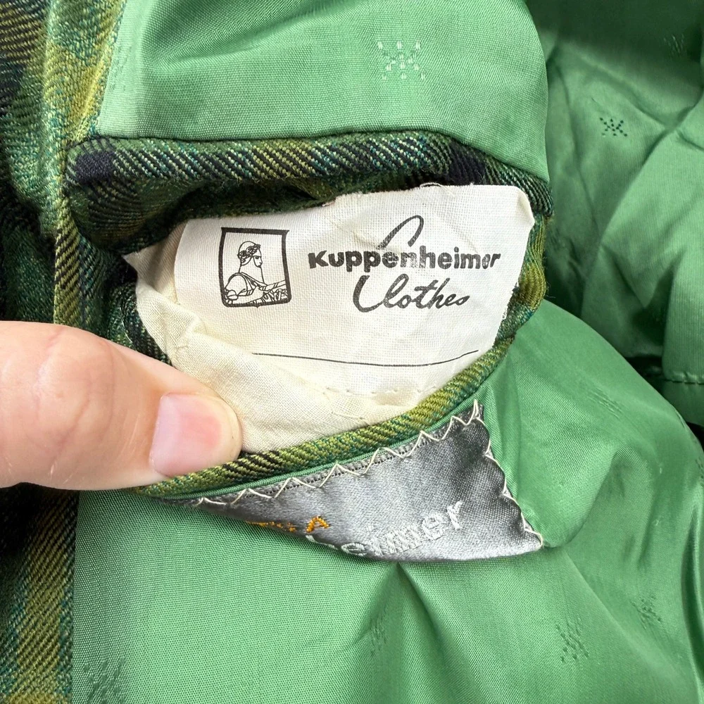 Kuppenheimer Plaid Blazer Mens Sz 40 Green Vtg Tartan Sport Coat Ticket Pocket